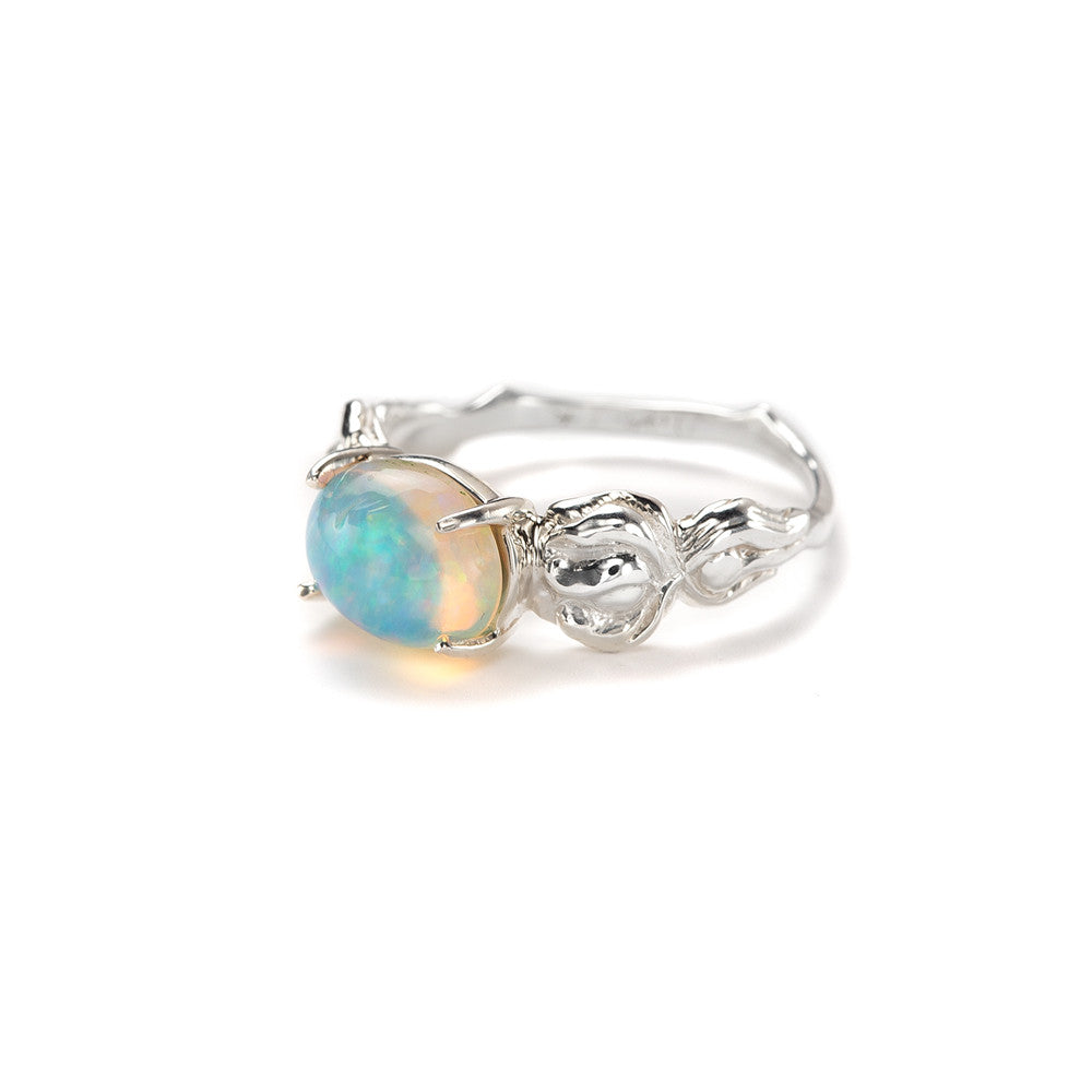 Opal Rose Ring Silver