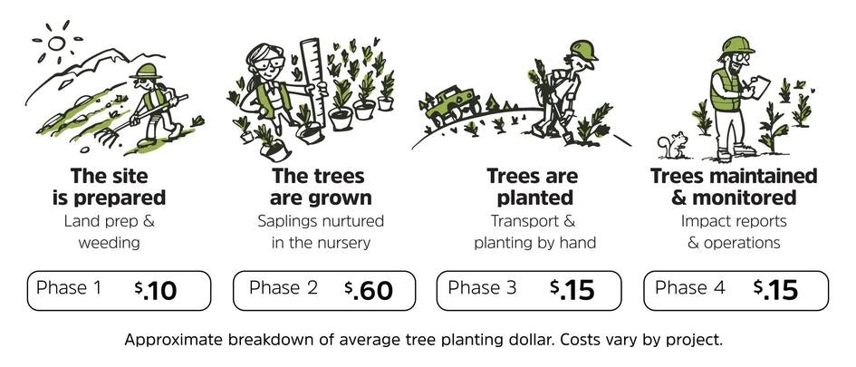 One Tree Planted - how it works - donation breakdown