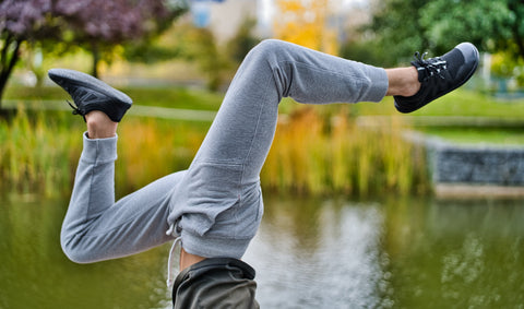 a man exercising in Ahinsa barefoot shoes