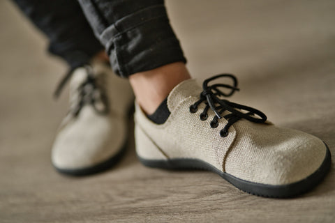 A pair of linen Ahinsa sneakers. 