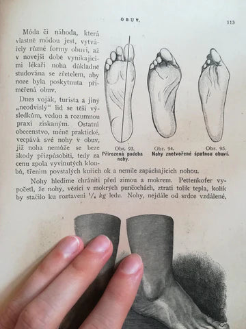 A page from the book The Woman as a Family Doctor with an illustration of a foot crammed into a classic shoe.