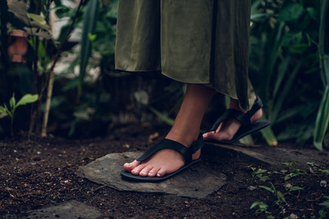 Woman in Ahinsa shoes Simple barefoot sandals