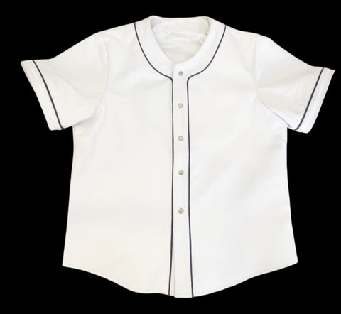Womens Unisex White Leather Baseball Jersey style Shirt Nappa Sheepski-  ChersDelights Leather Apparel