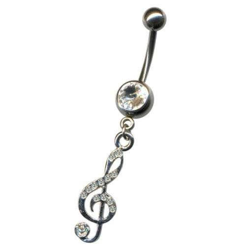 🦚 Bauchnabelpiercing mit Musiknote Strass Steinchen Chirurgenstahl