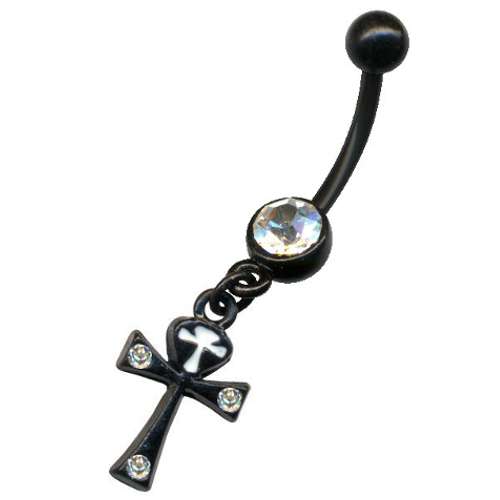 🦚 Bauchnabelpiercing black Kreuz Strass Gothic schwarz Kristallstein