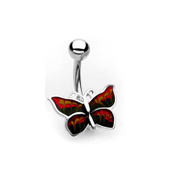 🦚 Bauchnabelpiercing mit buntem glitzerndem Schmetterling Butterfly C316L