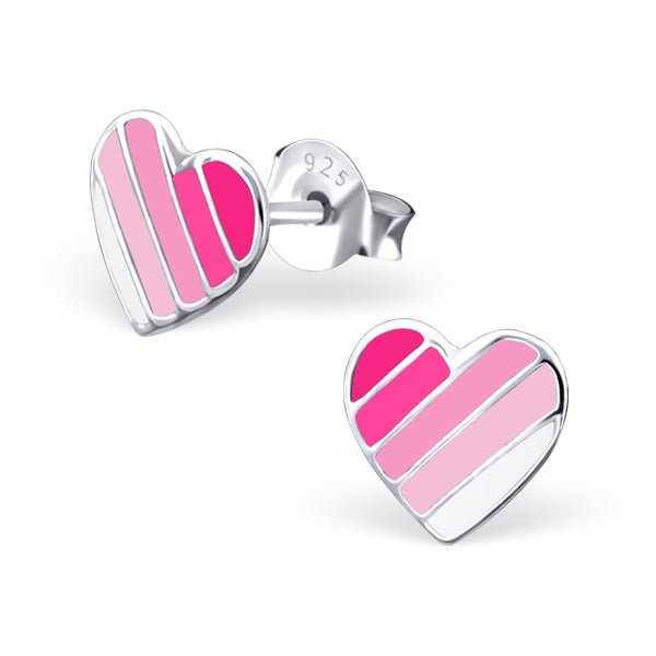 🦚 Kinder Mädchen Ohrstecker Ohrschmuck Herz Heart 925er Silber pink Streifen Regenbogen