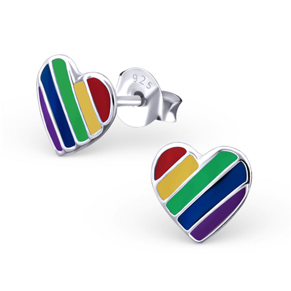 🦚 Kinder Mädchen Ohrstecker Ohrschmuck Herz Heart 925er Silber Streifen Regenbogen