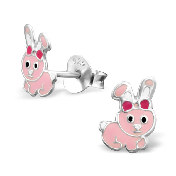 🦚 Kinder Mädchen Ohrstecker Ohrschmuck Hase rosa Schleife 925er Silber Ohrringe