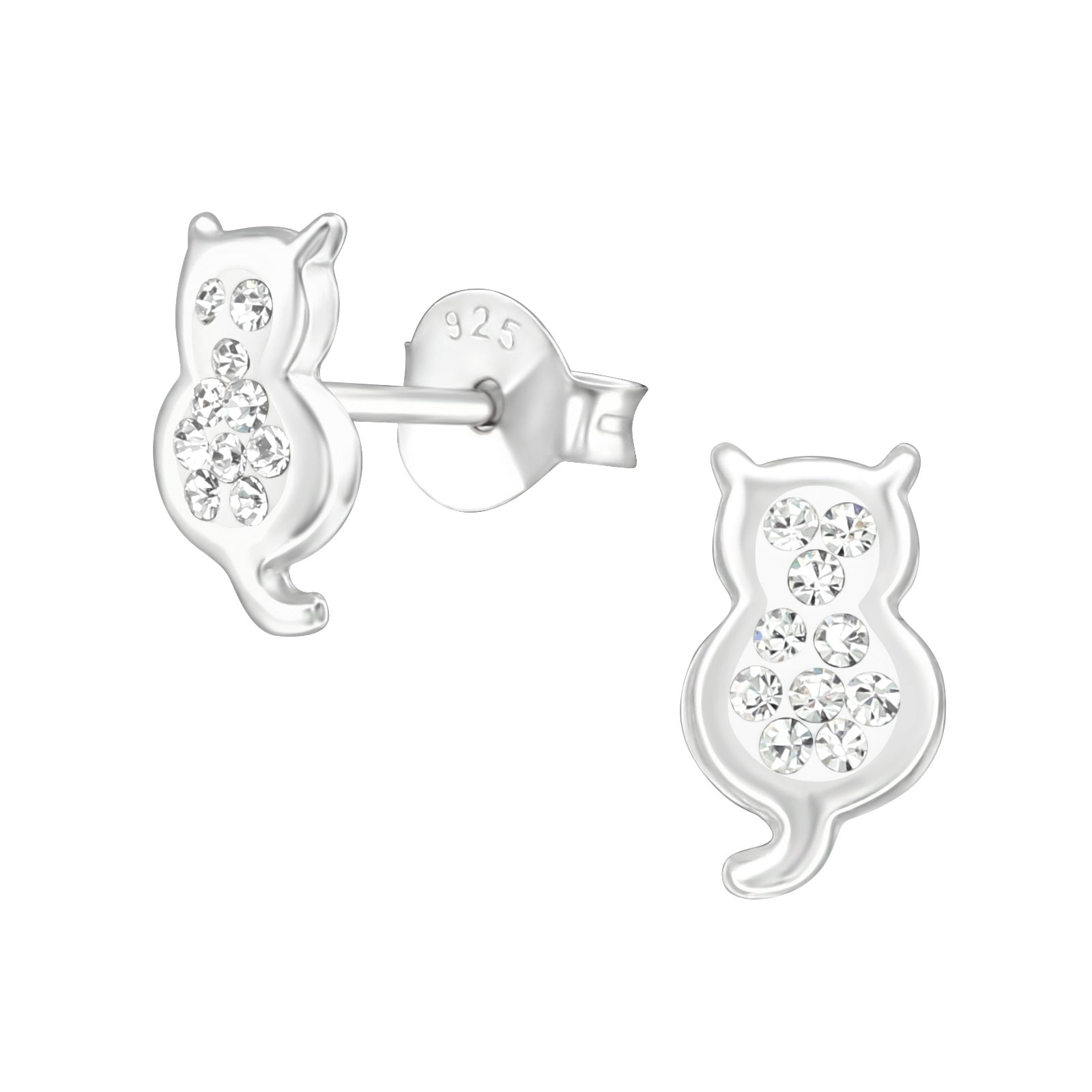 🦚 Kinder Mädchen Ohrstecker Katze Strass 925er Silber Ohrringe Ohrschmuck