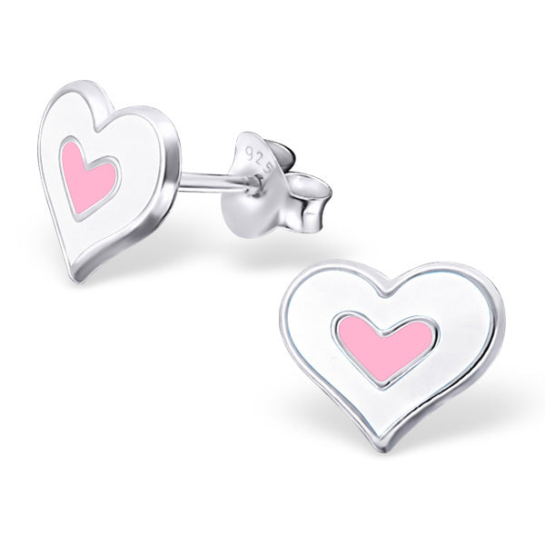 🦚 Kinder Mädchen Ohrstecker Ohrschmuck Herz Heart 925er Silber Ohrringe weiß/pink