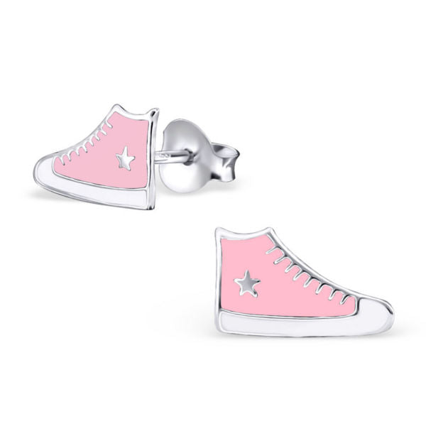 🦚 Kinder Ohrstecker Ohrschmuck Schuhe Sneaker High pink Stern 925er Silber Ohrringe