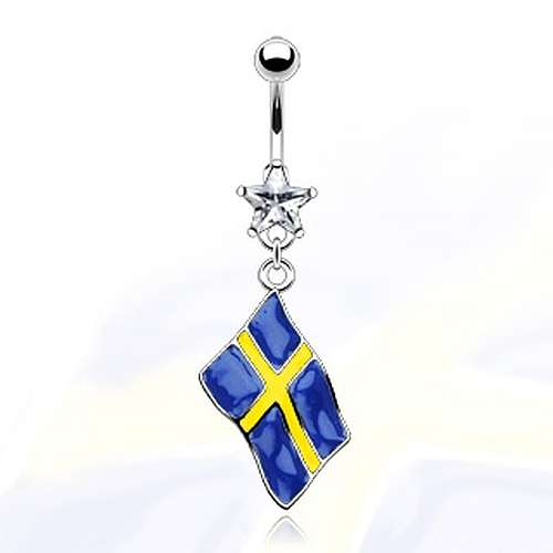 🦚 Bauchnabelpiercing mit Schweden Flagge und Kristall-Stern Chirurgenstahl EM Fußball