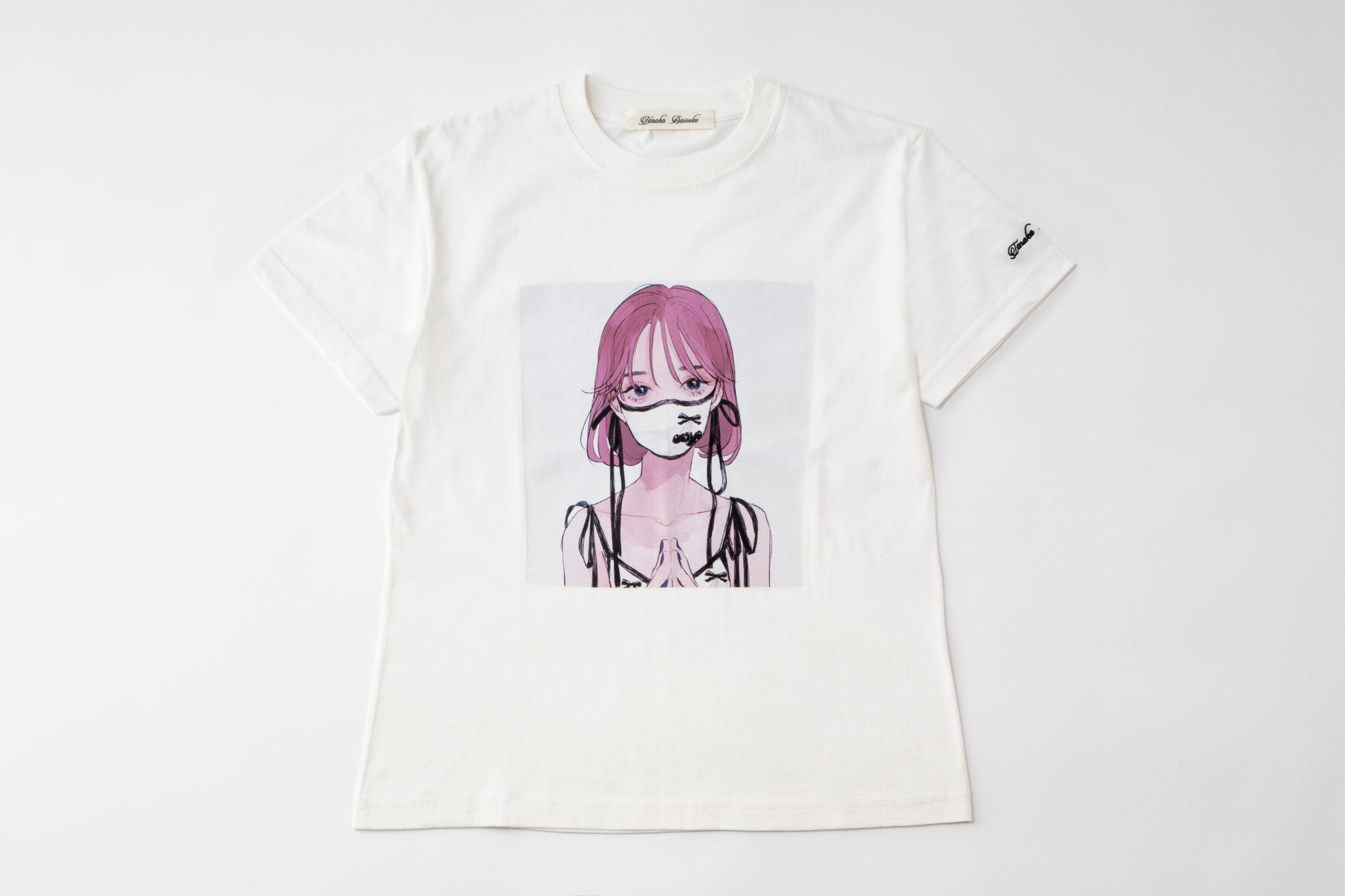 【tamimoon】collaboration T-shirt white cherry ribbon mask【stock1点のみ】