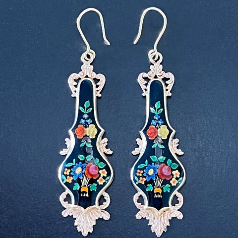 ic: For sale, a pair of Victorian era enameled flower earrings