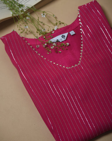 Hot Pink Ready-To-Wear Georgette Woven Straight Kurta Set With Pant And Organza Dupatta