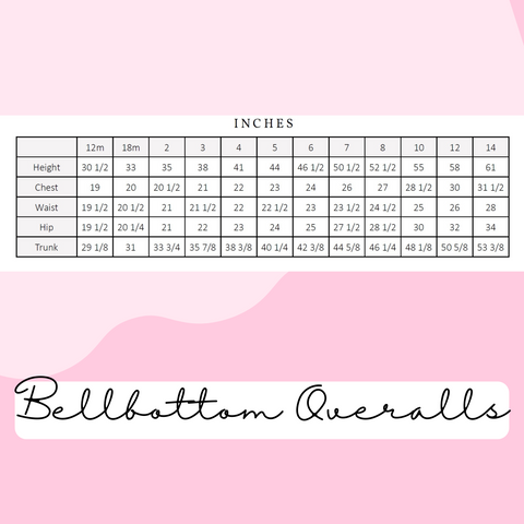 size chart for bellbottom overall pants