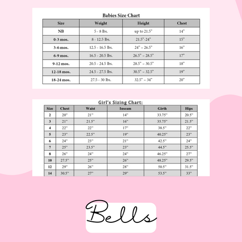 Size Chart for bell bottom pants