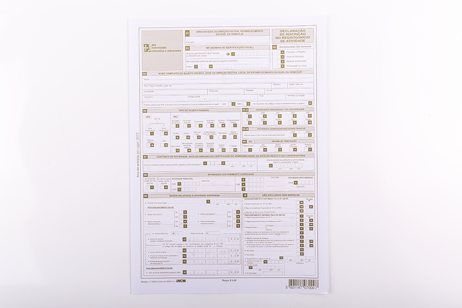 Form Modelo 1953 Declaração De Início De Actividade Incm 0253