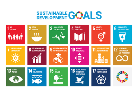 Icons of the UN Sustainable Development Goals. UN Agenda 2030 for environmental sustainability, social sustainability and economic sustainability 