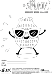 EcoSplat reusable water balloon with sunglasses on colouring page