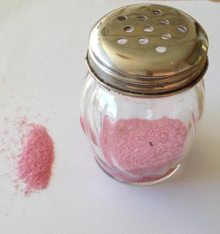 Pink Eco friendly Glitter made from Salt in a shaker jar