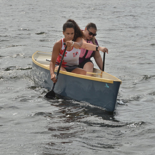 Two paddlers in a tandem dragon boat
