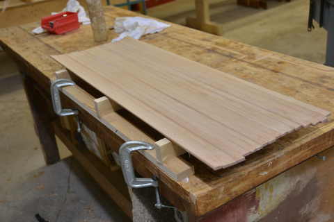 Clamped jig on the bench