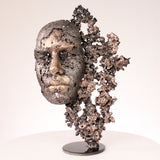 Gesichtsskulptur aus Stahl und Bronzespitze von Philippe Buil