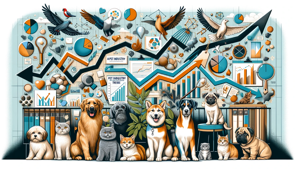 Australian Pet Industry Trends Insights and Statistics - collage of pets including cats and dogs with stat and graphs behind them