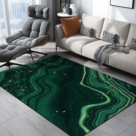 Unique Watercolor Pattern Rug Black and Green Modernism Rug Polyester Pet  Friendly Washable Non-Slip Area Rug for Bedroom - Clearhalo