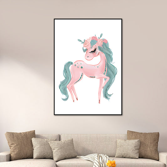 Cartoon Girls Canvas Wall Art with Unicorn Drawing Pastel Color Wall Decor  for Bedroom - Clearhalo