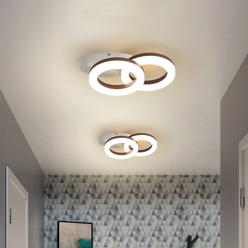 85115 Wide Metal Ring Ceiling Flush Mount Contemporary White Led Semi Flush Light In Warm