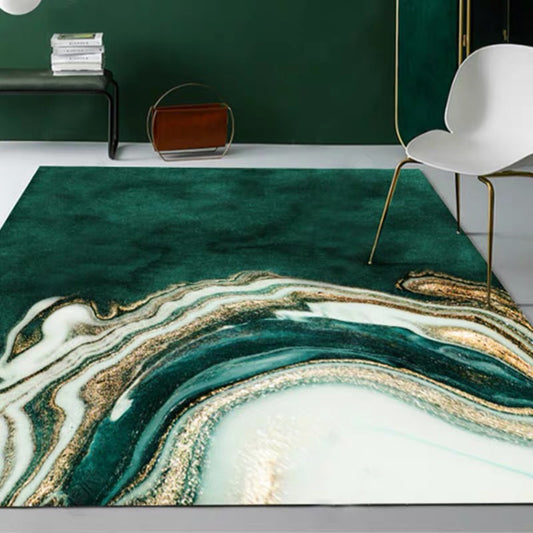 Unique Watercolor Pattern Rug Black and Green Modernism Rug Polyester Pet  Friendly Washable Non-Slip Area Rug for Bedroom - Clearhalo