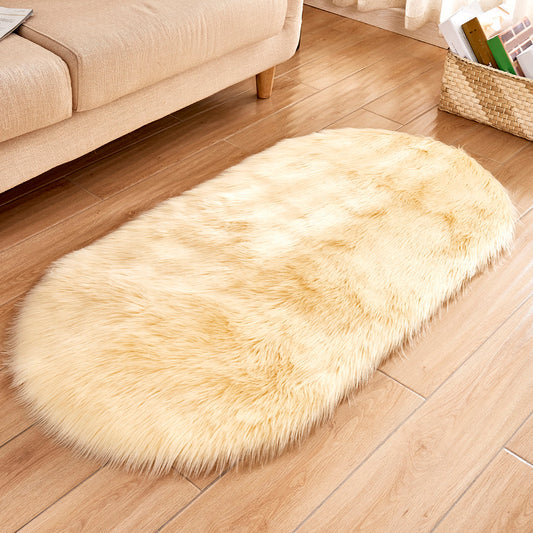 Minimalist Bedside Foot Rug Multi Colored Plain Rug Faux Fluff Non-Slip  Backing Washable Stain Resistant Rug - Clearhalo