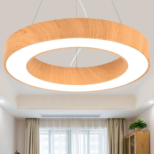 Wood Ring LED Chandelier Light Modern 1/2/3-Light Beige Drop Pendant  Fixture for Dining Room - Clearhalo