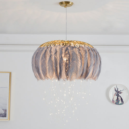 Lampadario del soffitto di piume di struzzo moderno creativo nordico 5 luci  appendiali lampada per camera da letto - clearhalo – Clearhalo