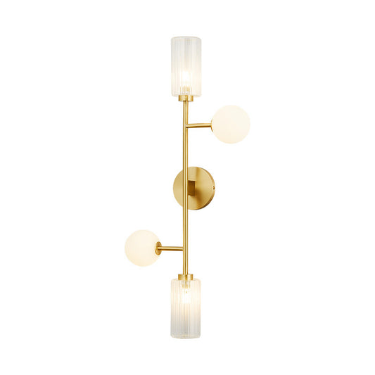 Brass Tube Wall Mounted Light Postmodern 1-Bulb Metal LED Sconce Lamp with  Disk Top