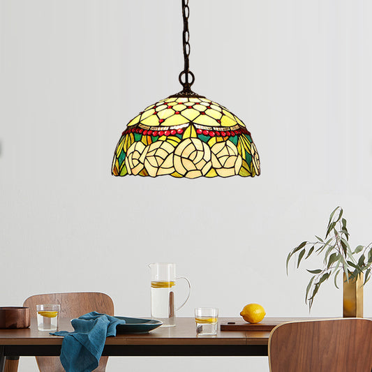 12 Arms Parrot Suspension Light Rustic Stained Glass Chandelier Light with  Center Bowl in Yellow - Clearhalo