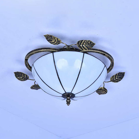 1 Light Pink/Blue/Green/Clear Floral Ceiling Light Fixture Retro Style  Stained Glass Flushmount Light for Hallway - Clearhalo