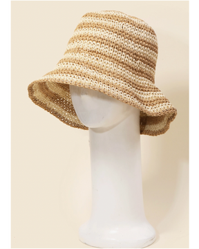 Straw Braided Striped Bucket Hat