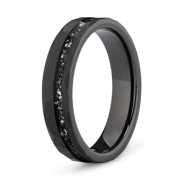 The Lois ring with hammered tungsten and meteorite