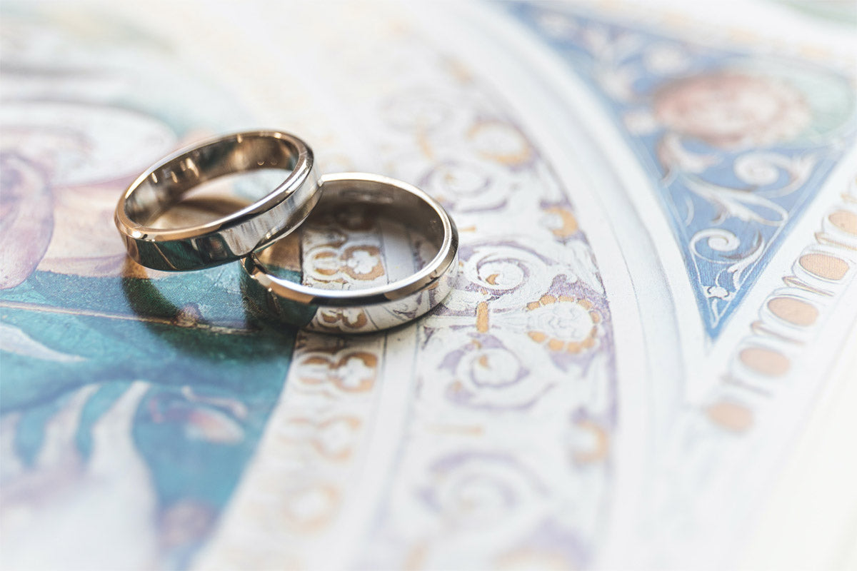 closeup of matching couple’s wedding ring