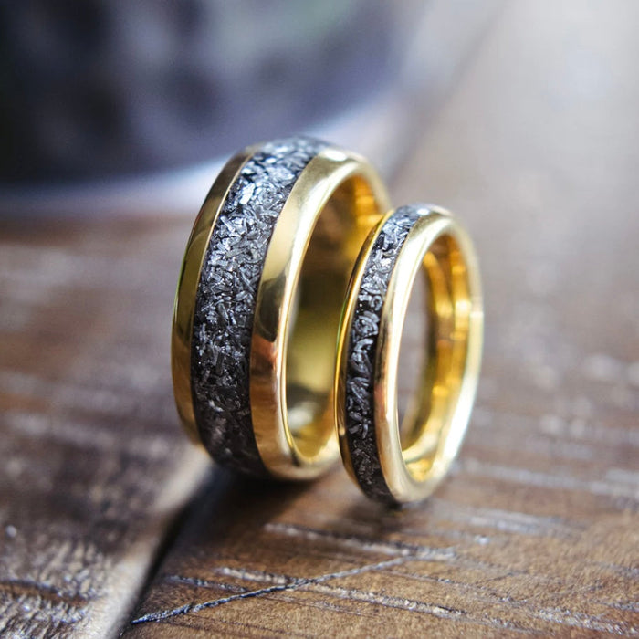 meteorite and gold matching couples’ set