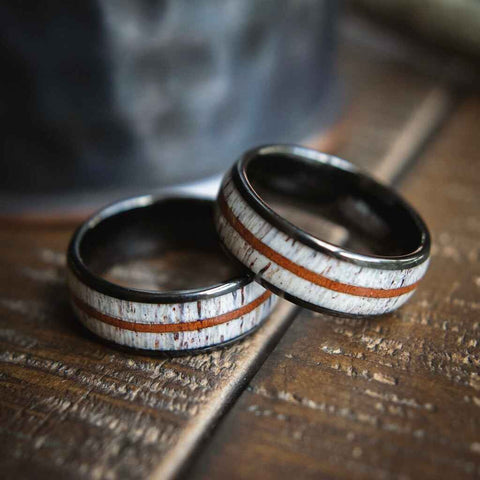 The Hunter- Deer Antler Wood & Tungsten Men’s Wedding Rings | Madera Bands