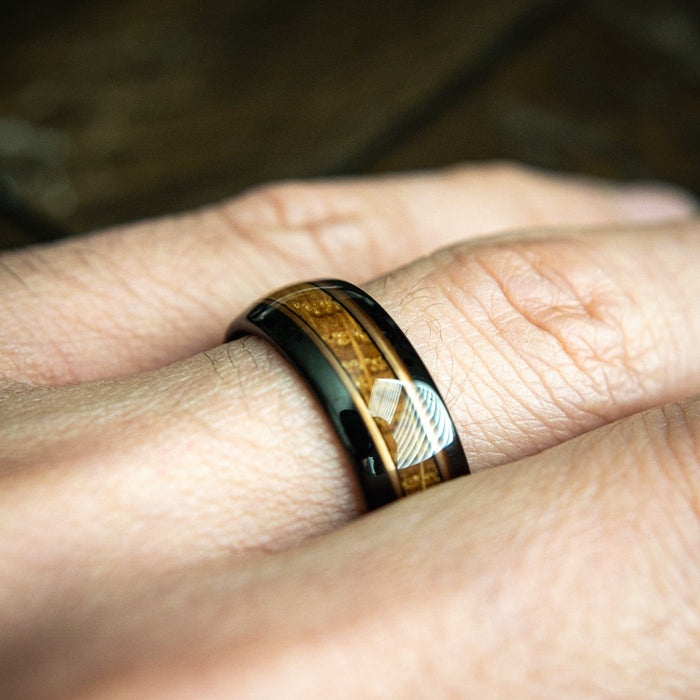 wood and tungsten wedding band for men