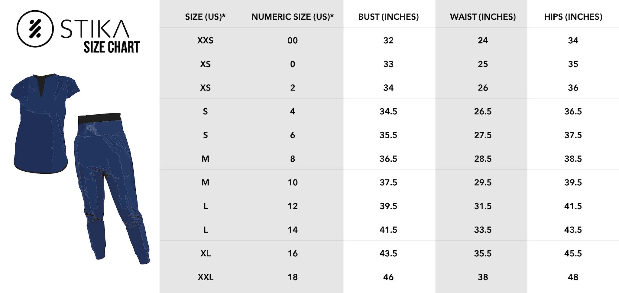 Stika Sizing Information