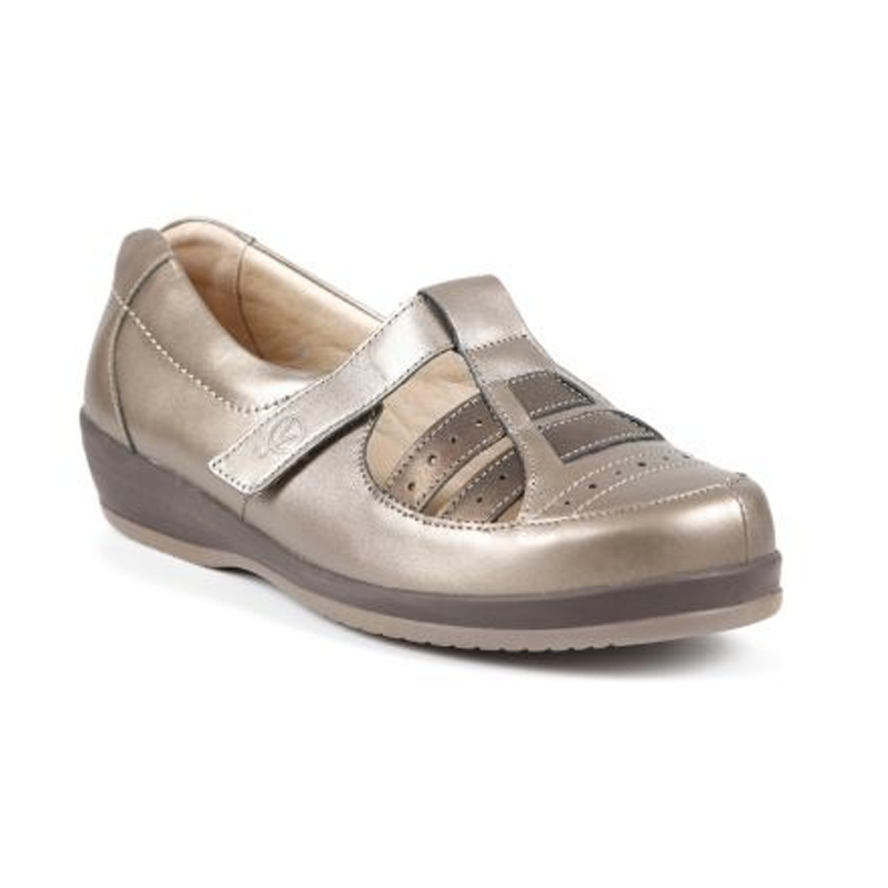 Foxton - Extra Wide Fit Women's Leather Velcro Fastening Flat Shoe ...