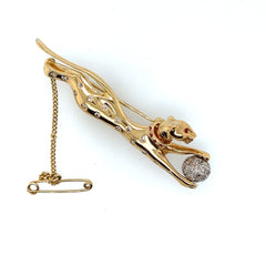 18ct yellow and white gold, diamond and ruby jaguar brooch