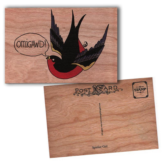 wood postcard cartoon bird